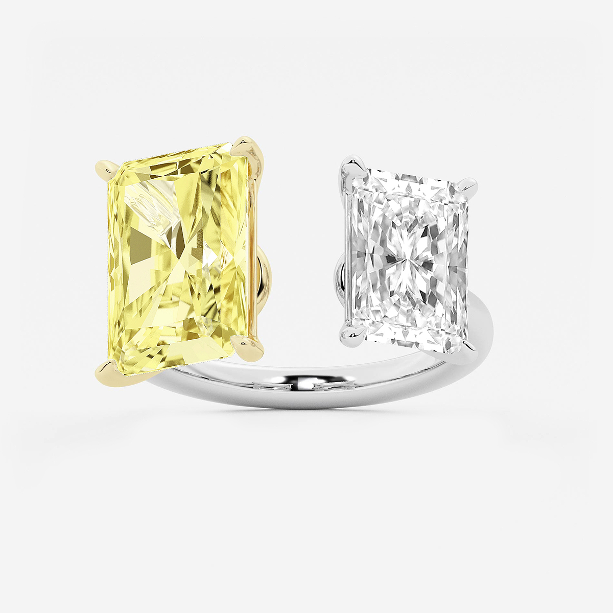9 ctw Fancy Yellow Radiant Lab Grown Diamond Open Two Stone Engagement Ring