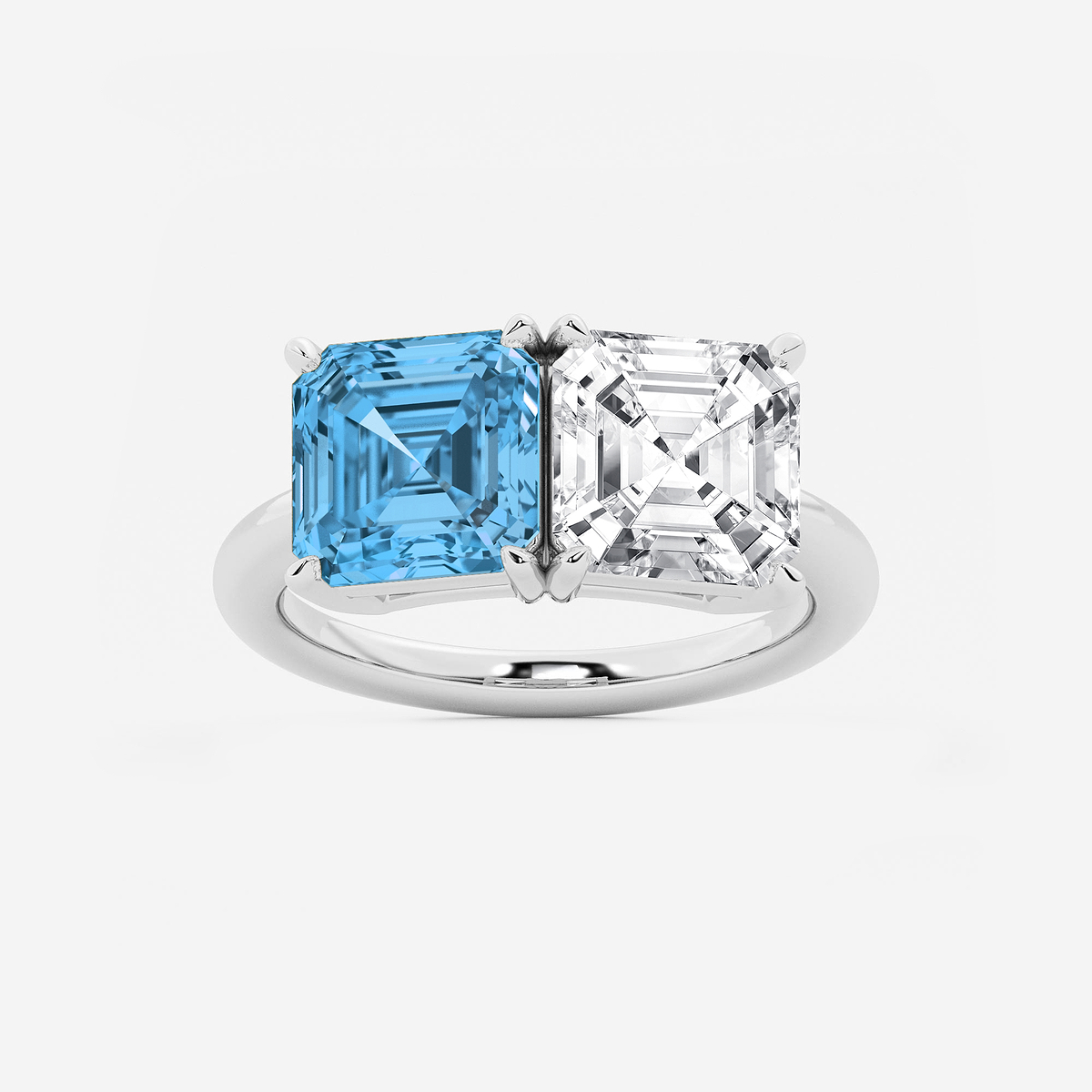 8 ctw Fancy Blue Asscher Lab Grown Diamond Side by Side Two Stone Engagement Ring