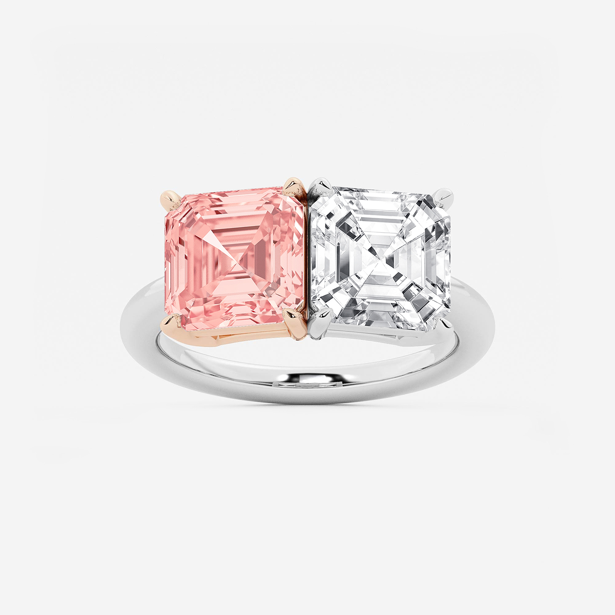 8 ctw Fancy Pink Asscher Lab Grown Diamond Side by Side Two Stone Engagement Ring