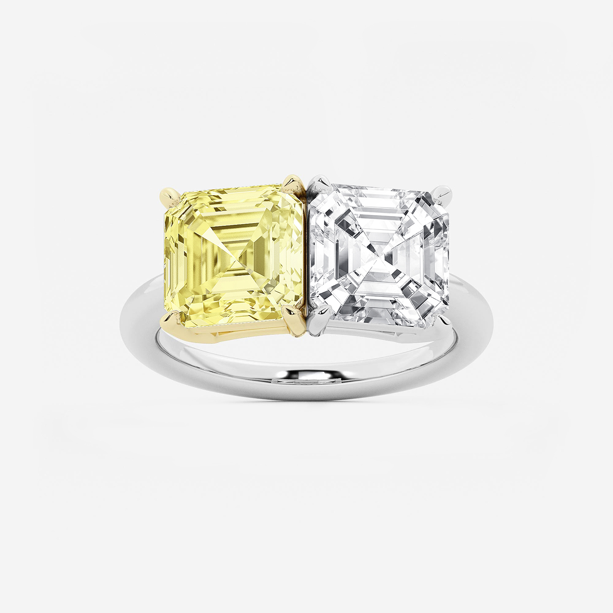 8 ctw Fancy Yellow Asscher Lab Grown Diamond Side by Side Two Stone Engagement Ring