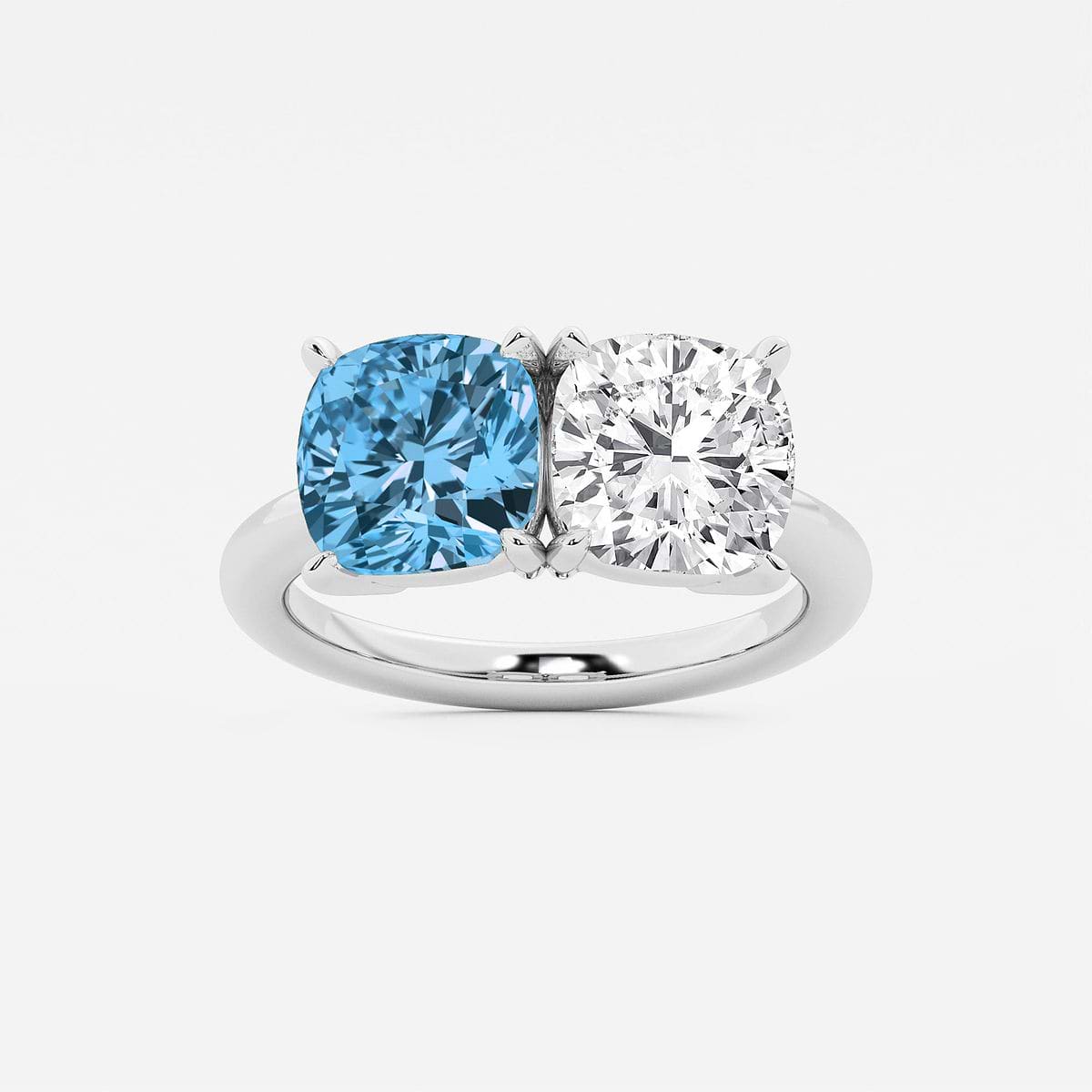 6 ctw Fancy Blue Cushion Lab Grown Diamond Side by Side Two Stone Engagement Ring