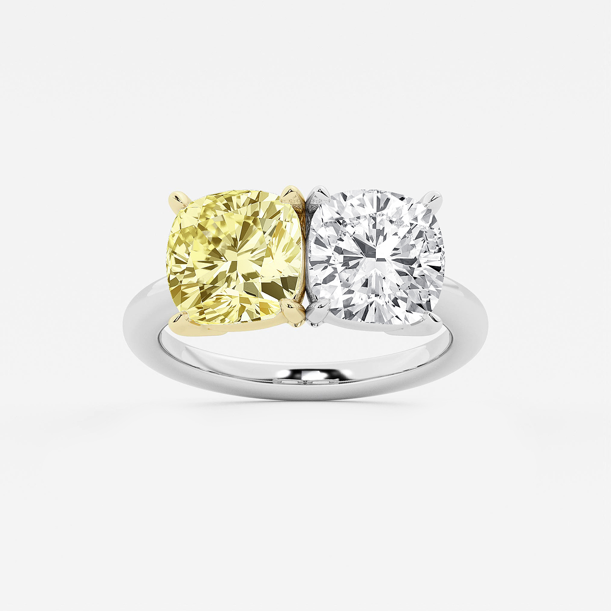 6 ctw Fancy Yellow Cushion Lab Grown Diamond Side by Side Two Stone Engagement Ring