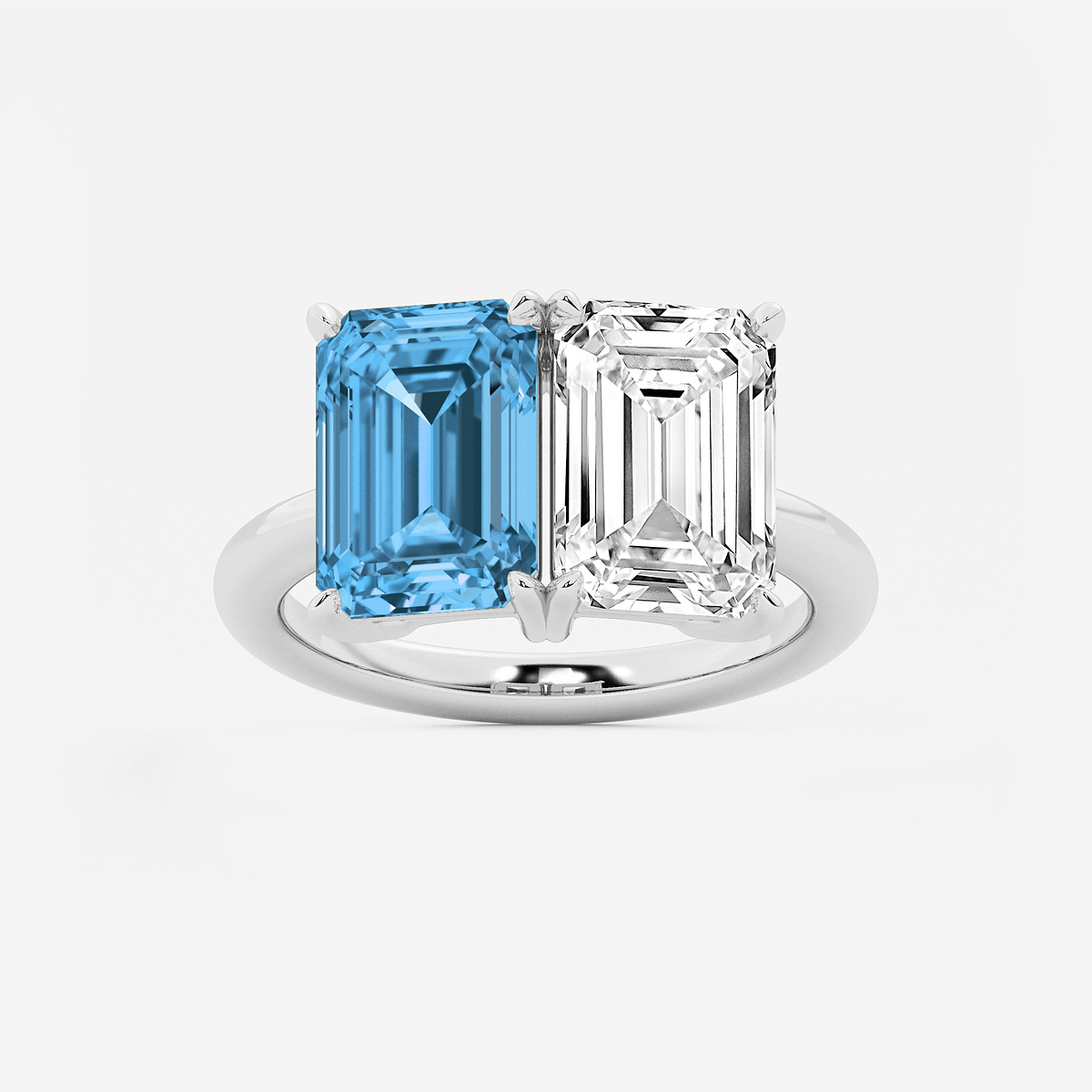 8 ctw Fancy Blue Emerald Lab Grown Diamond Side by Side Two Stone Engagement Ring
