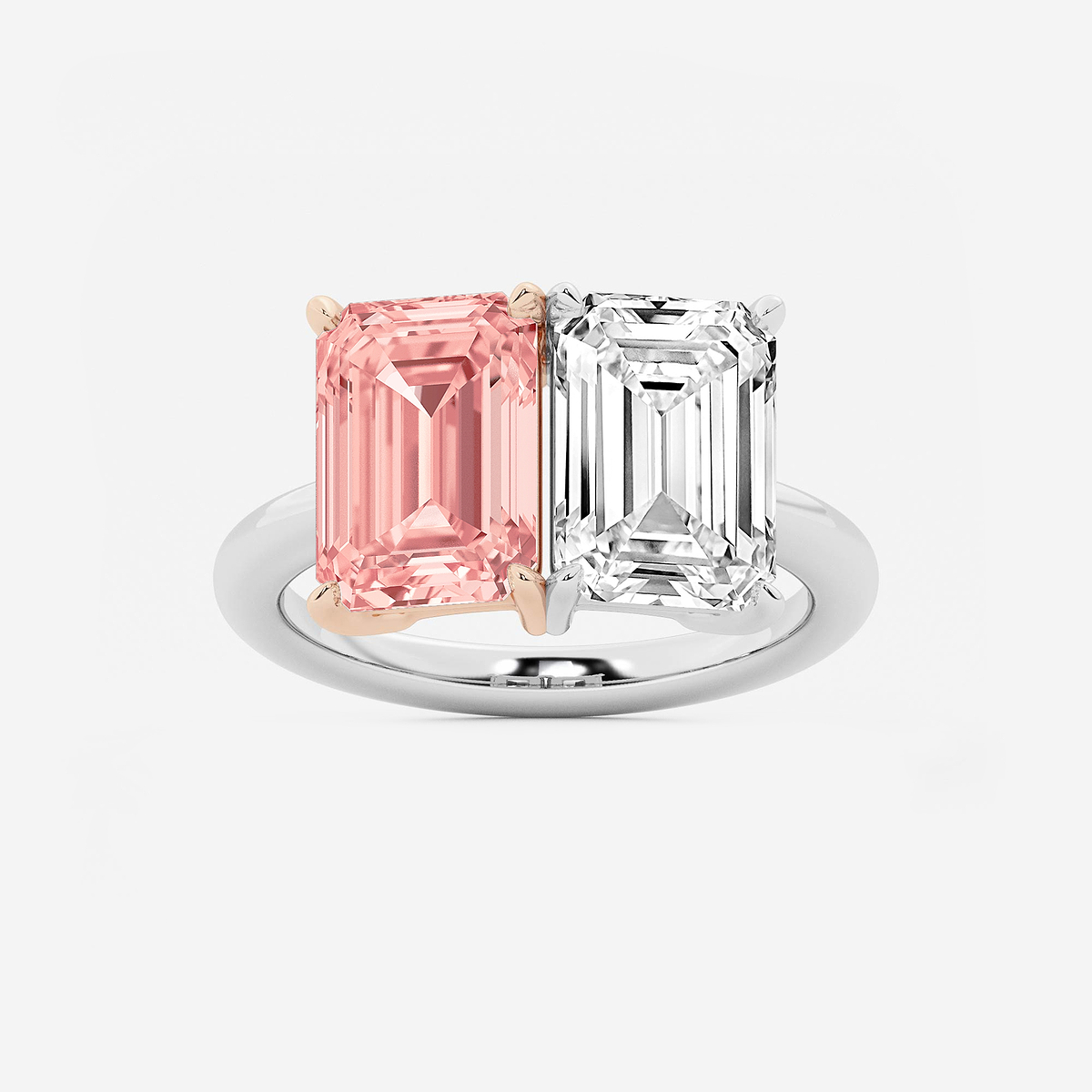 8 ctw Fancy Pink Emerald Lab Grown Diamond Side by Side Two Stone Engagement Ring