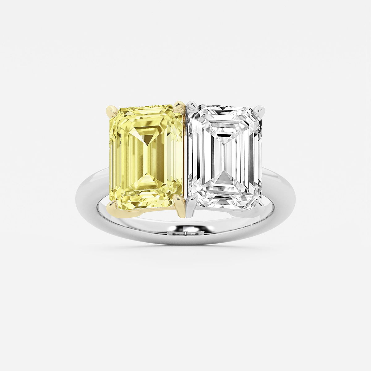8 ctw Fancy Yellow Emerald Lab Grown Diamond Side by Side Two Stone Engagement Ring