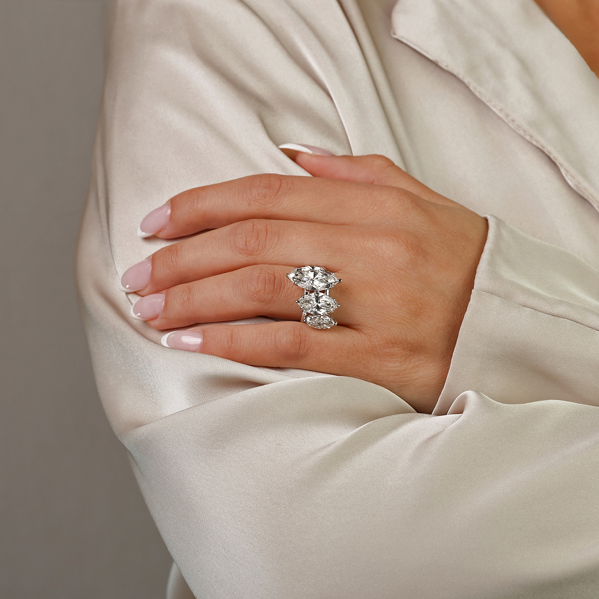 7 1/2 ctw Marquise Lab Grown Diamond Graduated Three Stone Ring