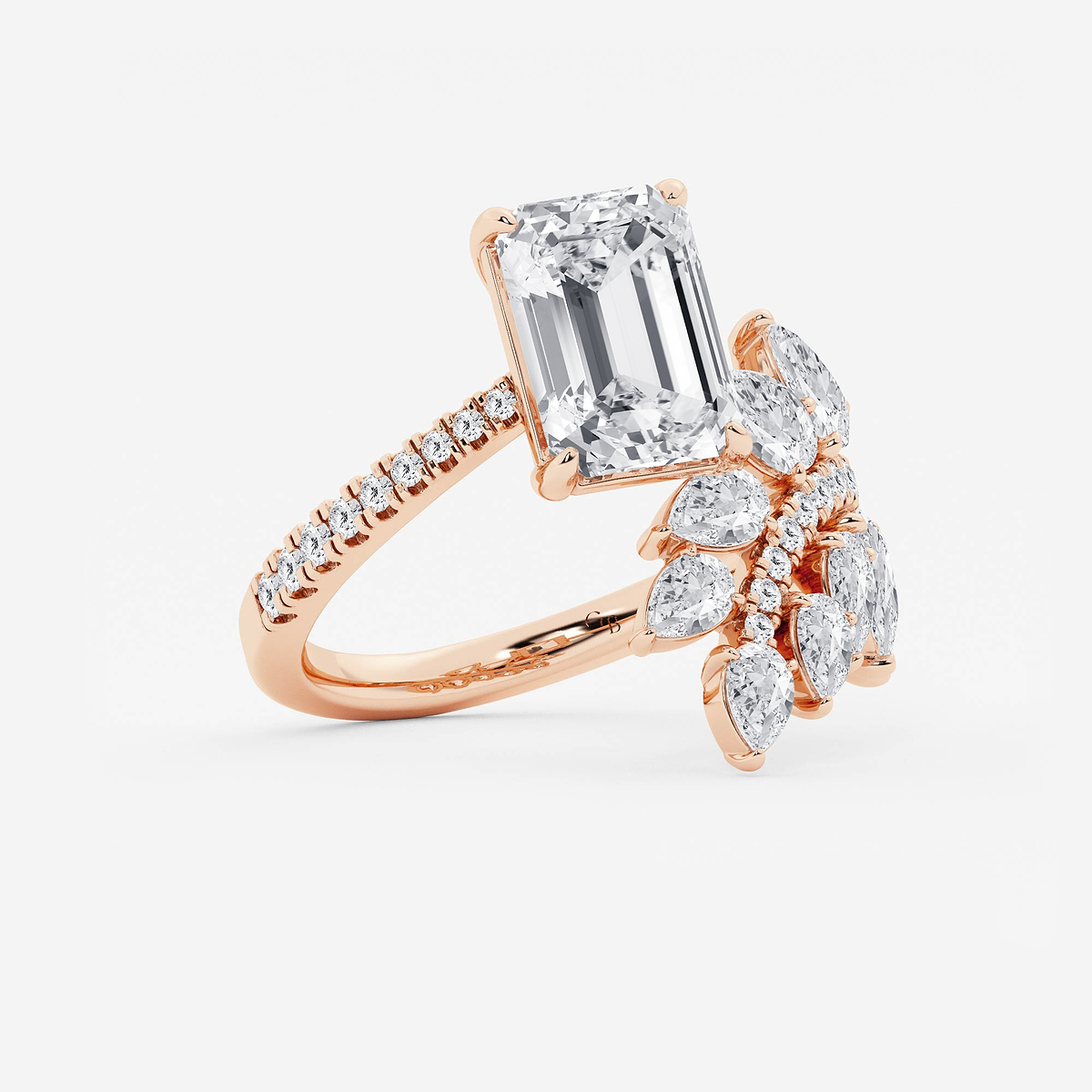 Additional Image 1 for  4 2/3 ctw Emerald Lab Grown Diamond Nature Inspired Side Stone Engagement Ring