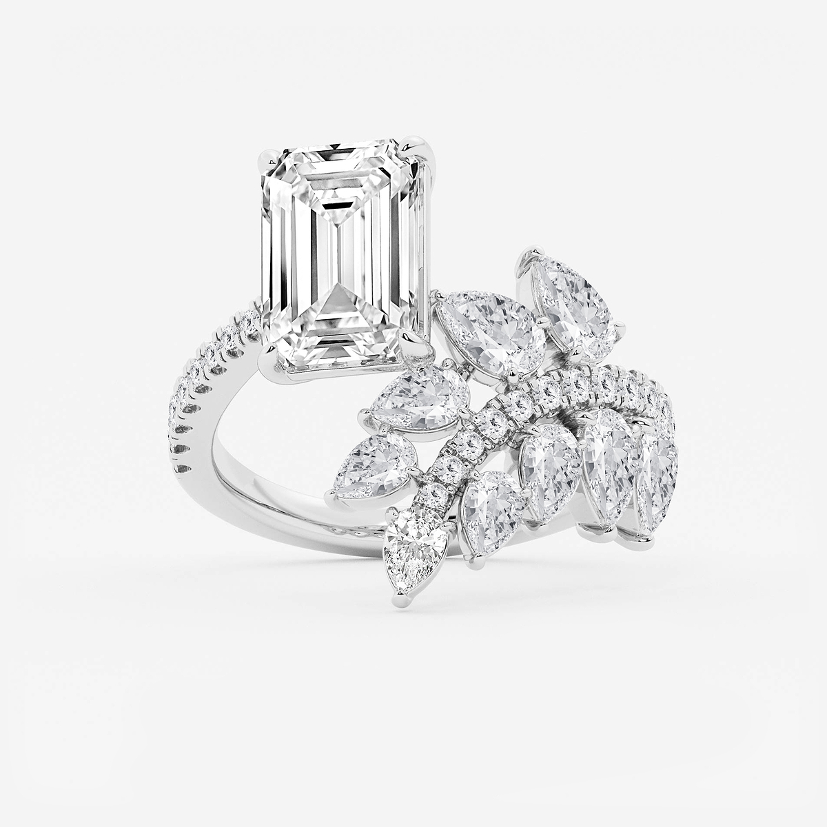 4 2/3 ctw Emerald Lab Grown Diamond Nature Inspired Side Stone Engagement Ring