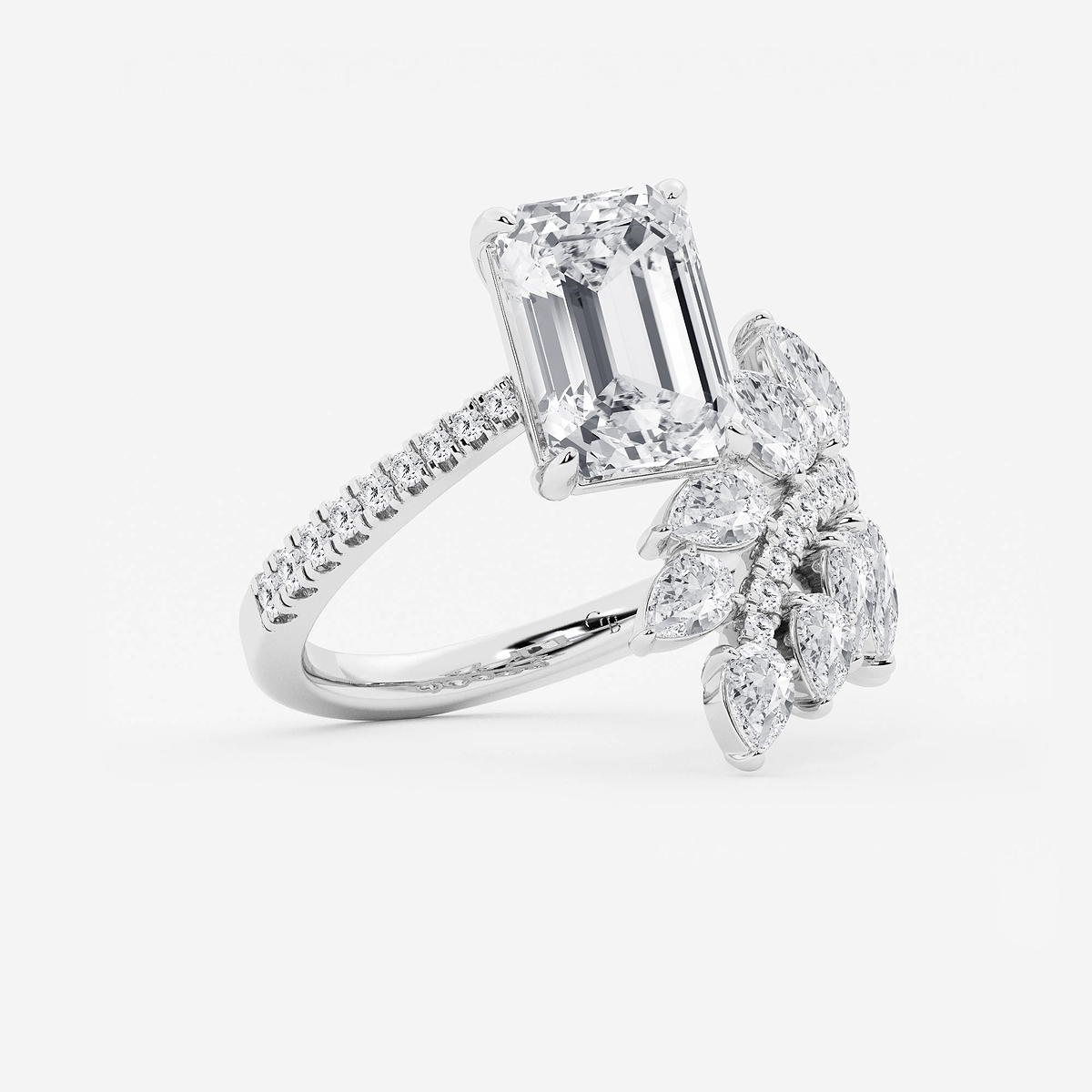 Additional Image 1 for  4 2/3 ctw Emerald Lab Grown Diamond Nature Inspired Side Stone Engagement Ring