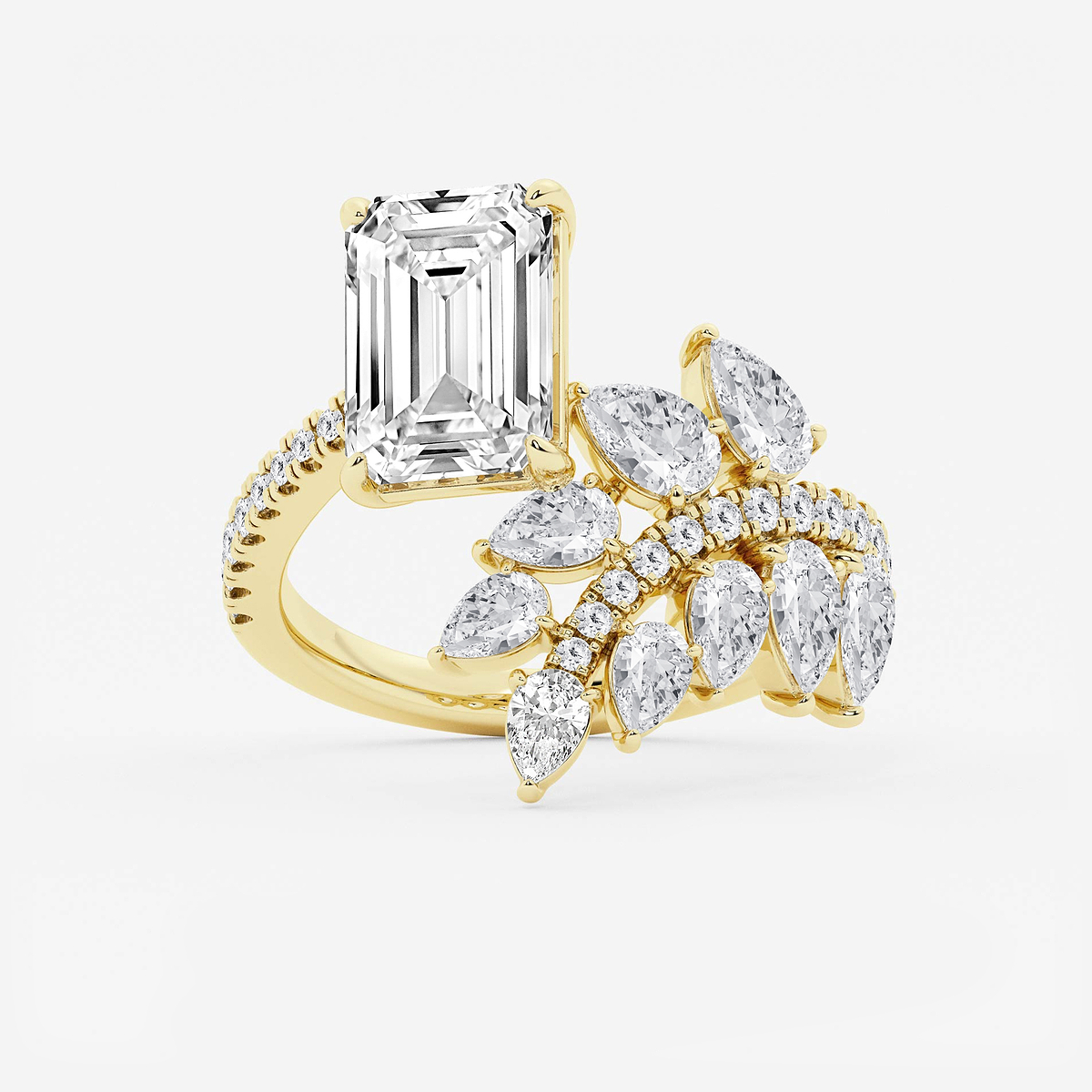 4 2/3 ctw Emerald Lab Grown Diamond Nature Inspired Side Stone Engagement Ring