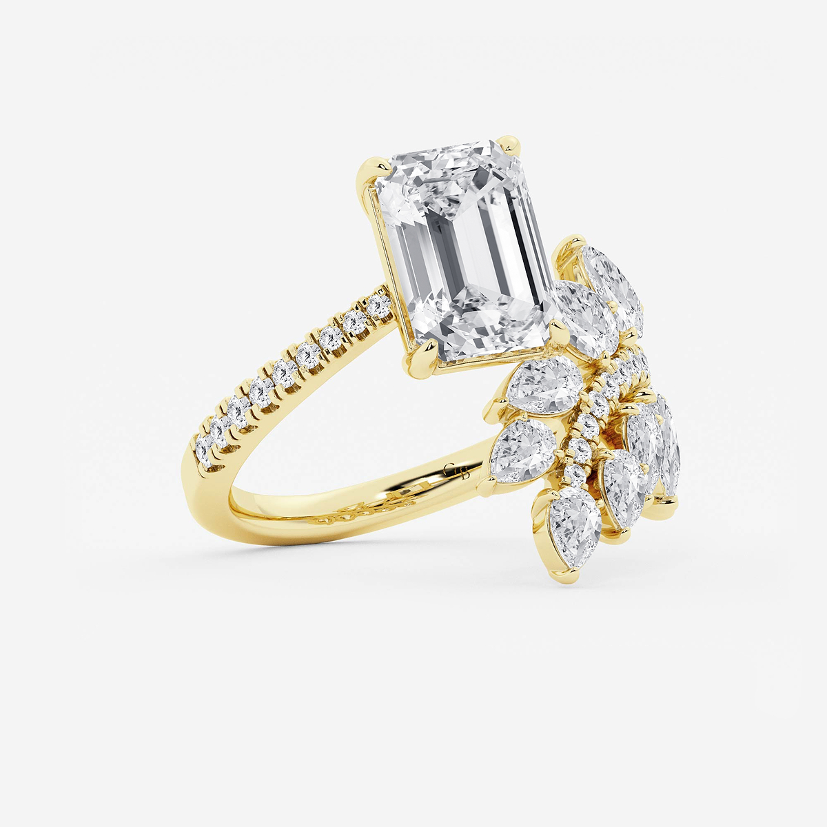 Additional Image 1 for  4 2/3 ctw Emerald Lab Grown Diamond Nature Inspired Side Stone Engagement Ring
