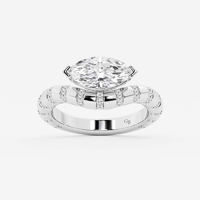 Marquise Curve East West Striped Fashion Ring