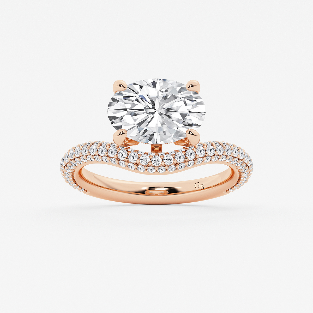 3 3/4 ctw Oval Lab Grown Diamond Curve Pave Ring