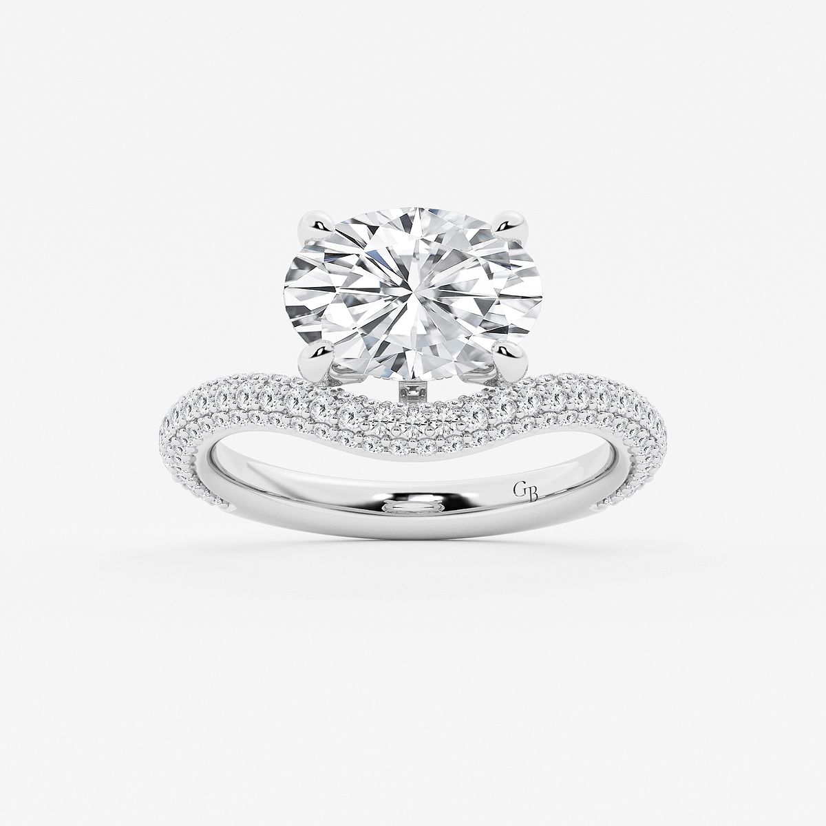 3 3/4 ctw Oval Lab Grown Diamond Curve Pave Ring