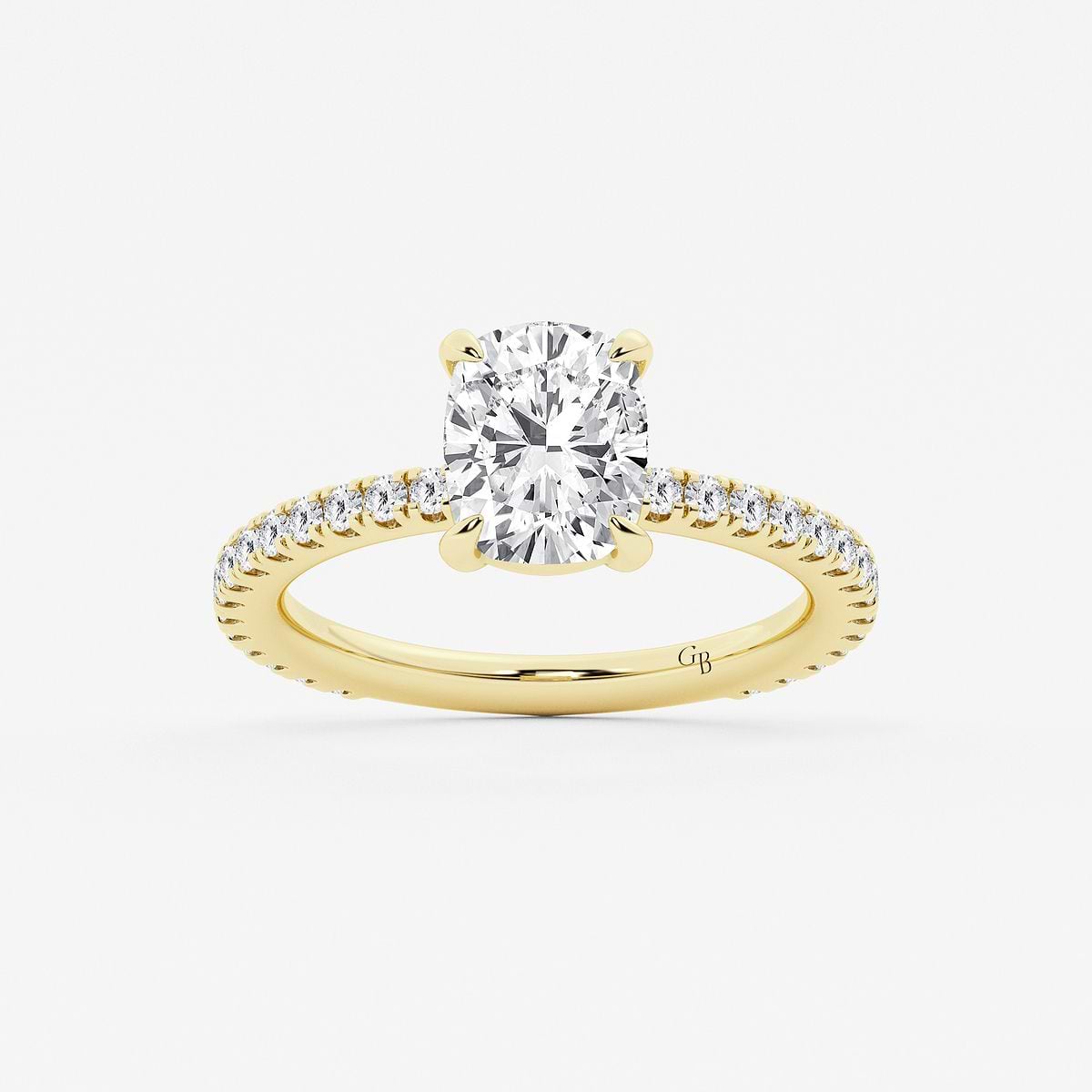 Aether 2 2/5 ctw Elongated Cushion Carbon Capture Lab Grown Diamond Pave Side Stone Engagement Ring 14K Yellow Gold, E, VS1