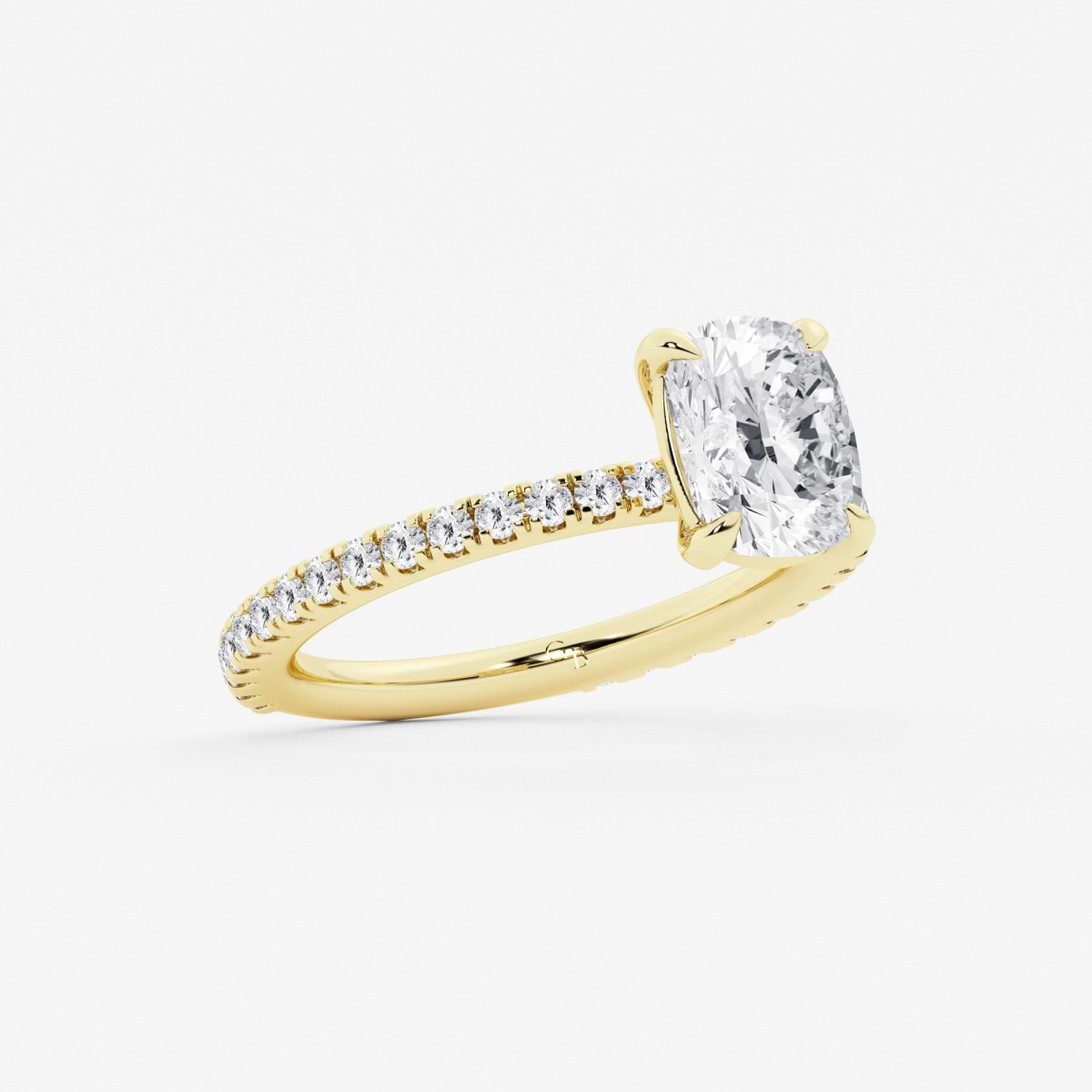 Aether 2 2/5 ctw Elongated Cushion Carbon Capture Lab Grown Diamond Pave Side Stone Engagement Ring 14K Yellow Gold, E, VS1