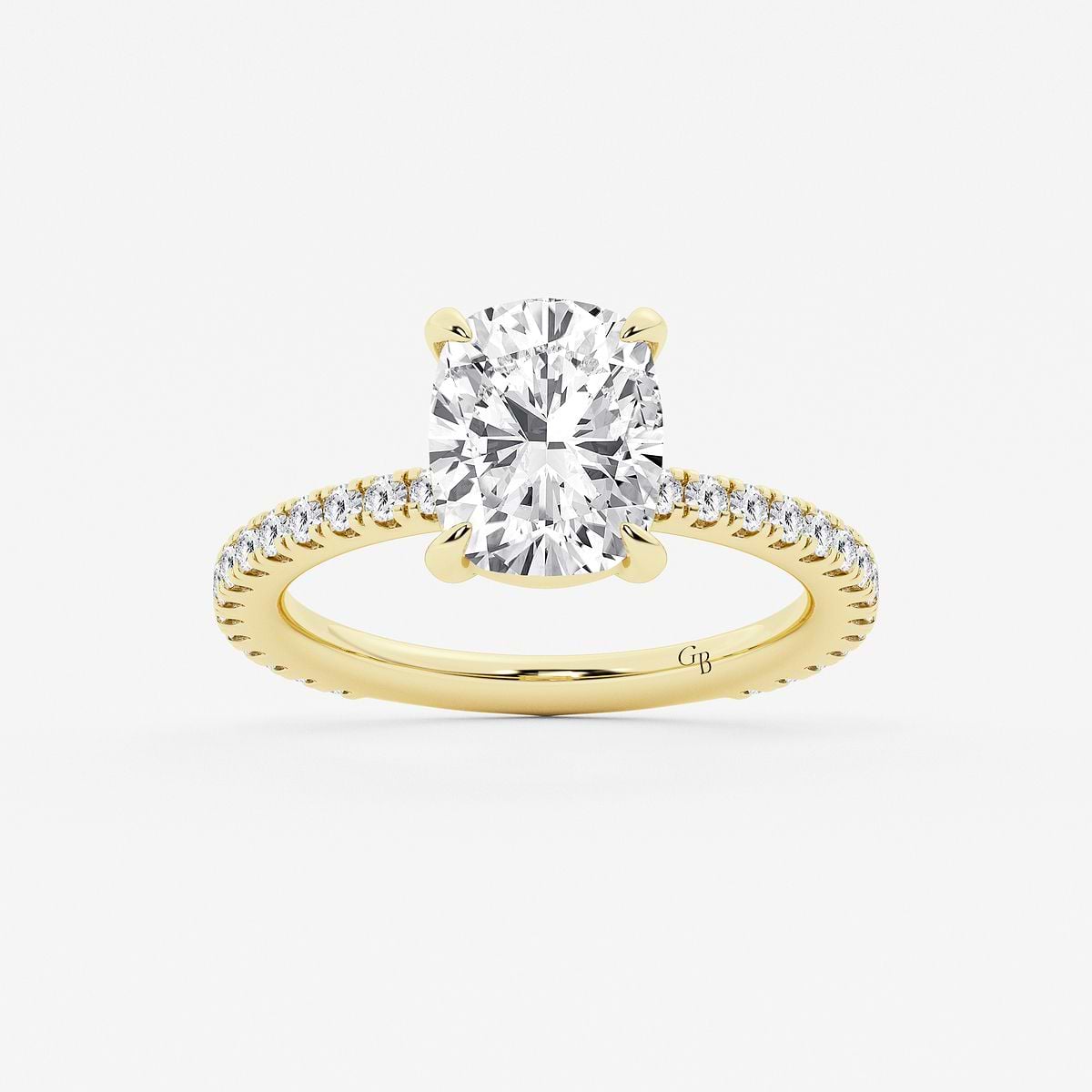 Aether 3 2/5 ctw Elongated Cushion Carbon Capture Lab Grown Diamond Pave Side Stone Engagement Ring 14K Yellow Gold, E, VS1