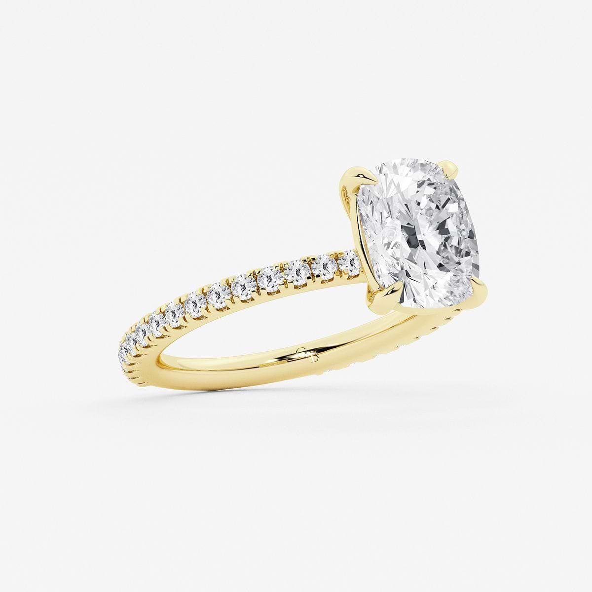 Aether 3 2/5 ctw Elongated Cushion Carbon Capture Lab Grown Diamond Pave Side Stone Engagement Ring 14K Yellow Gold, E, VS1