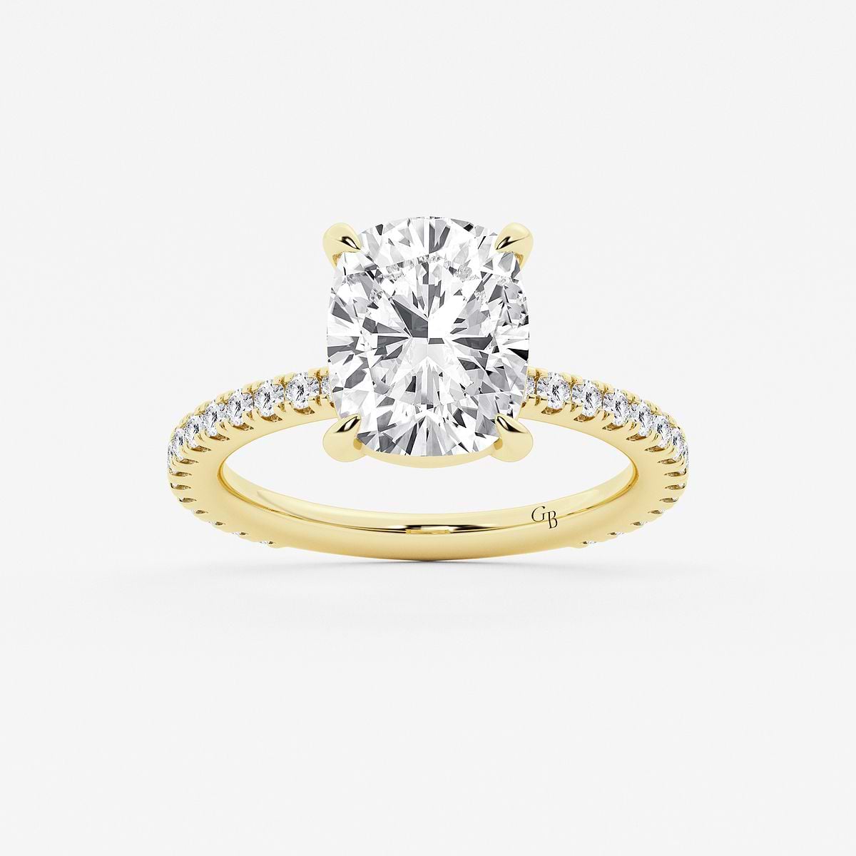 Aether 4 2/5 ctw Elongated Cushion Carbon Capture Lab Grown Diamond Pave Side Stone Engagement Ring 14K Yellow Gold, E, VS1