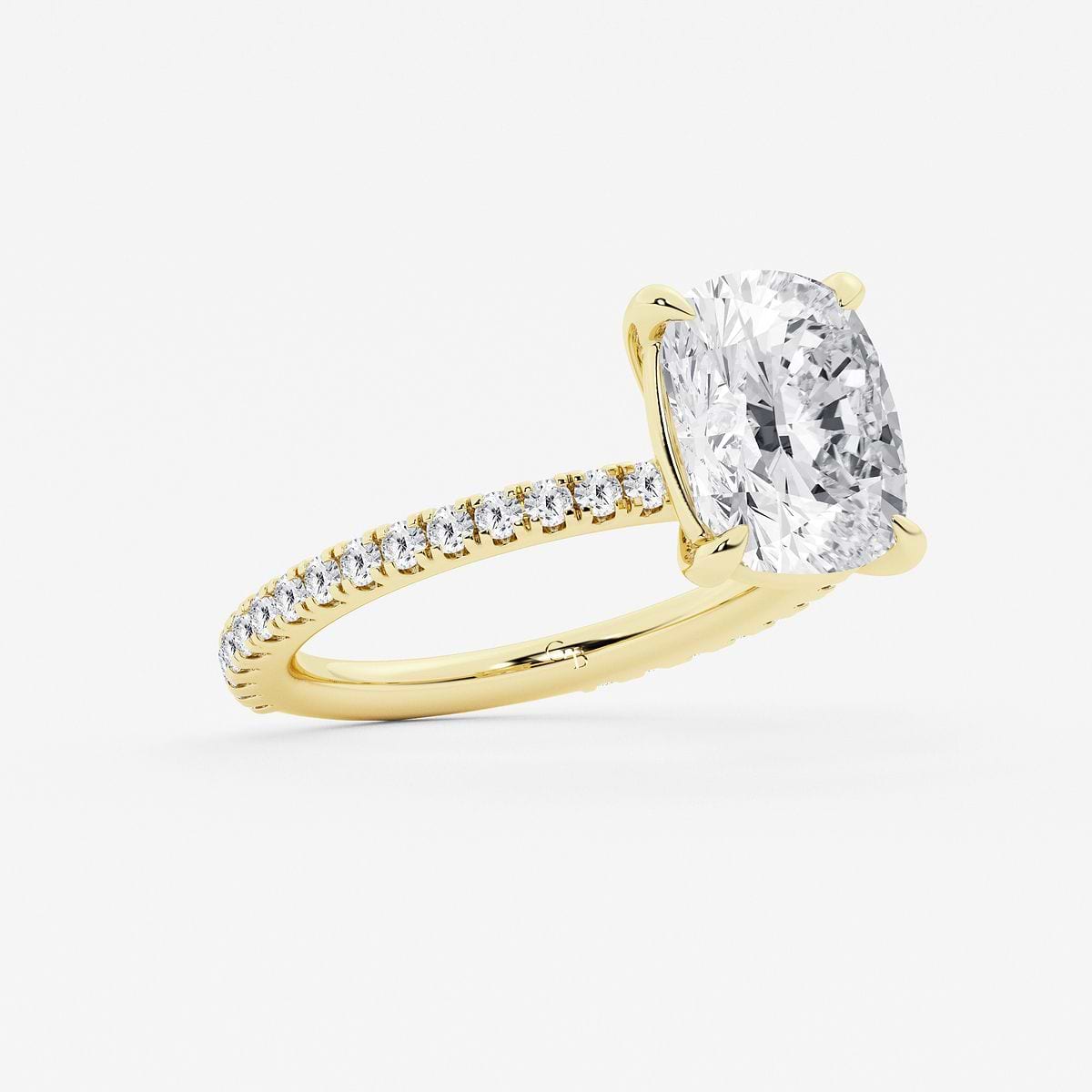 Aether 4 2/5 ctw Elongated Cushion Carbon Capture Lab Grown Diamond Pave Side Stone Engagement Ring 14K Yellow Gold, E, VS1