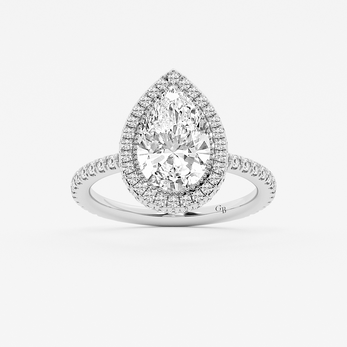Rigel ctw Pear Lab Grown Diamond Micro Pave Halo Engagement Ring 14K  White Gold, D, VVS