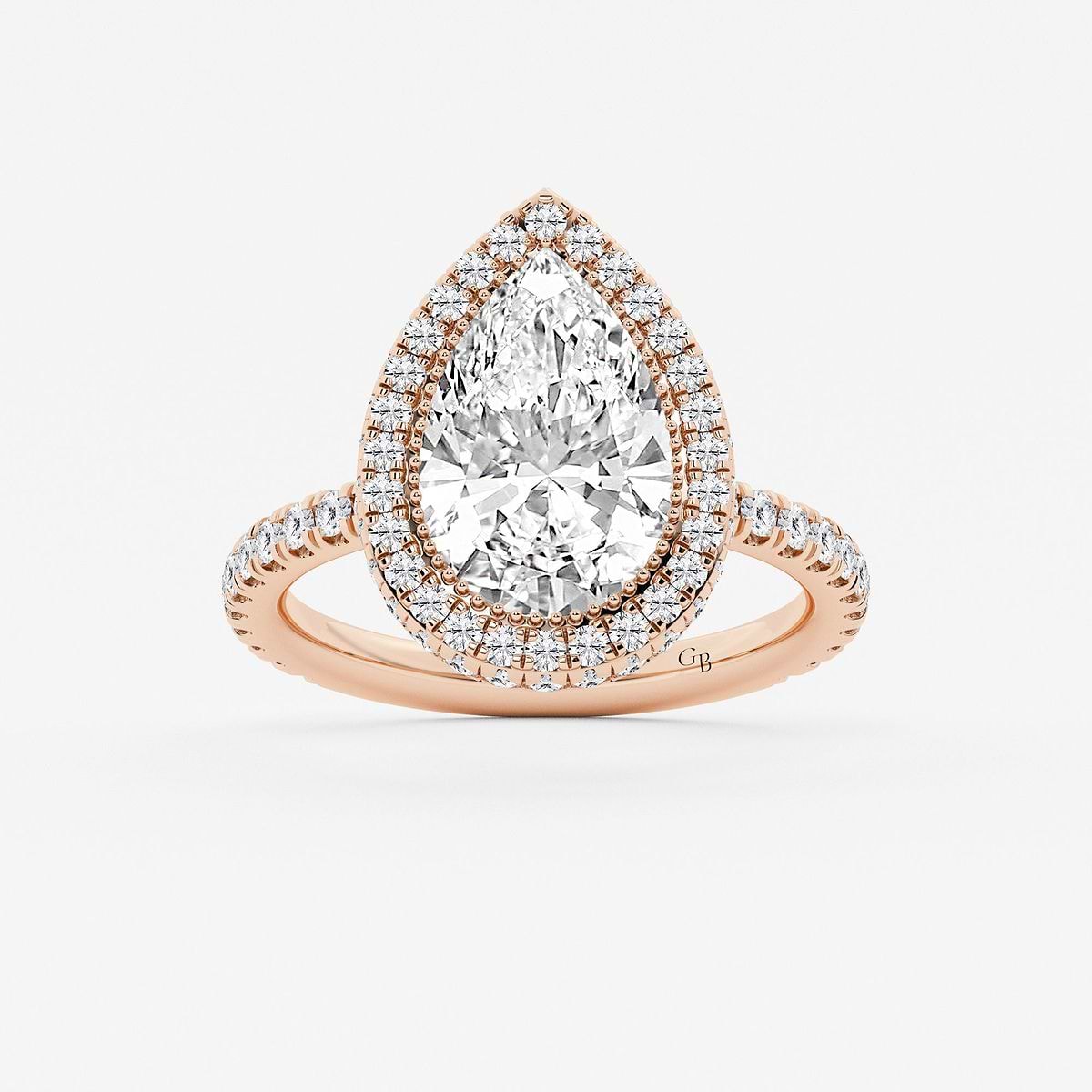 5 ctw Pear Lab Grown Diamond Micro Pave Halo Engagement Ring 14K Rose Gold, F, VS2