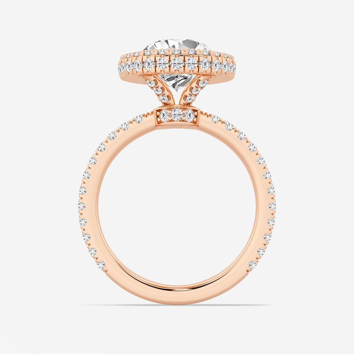 5 ctw Pear Lab Grown Diamond Micro Pave Halo Engagement Ring 14K Rose Gold, F, VS2