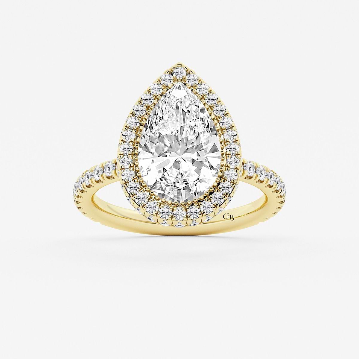 5 ctw Pear Lab Grown Diamond Micro Pave Halo Engagement Ring 14K Yellow Gold, F, VS2