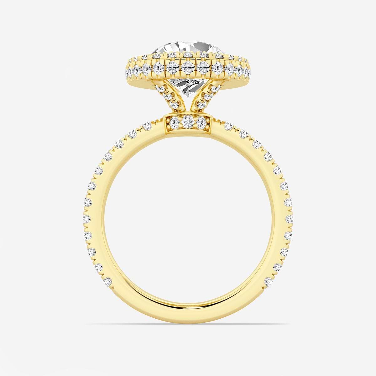 5 ctw Pear Lab Grown Diamond Micro Pave Halo Engagement Ring 14K Yellow Gold, F, VS2