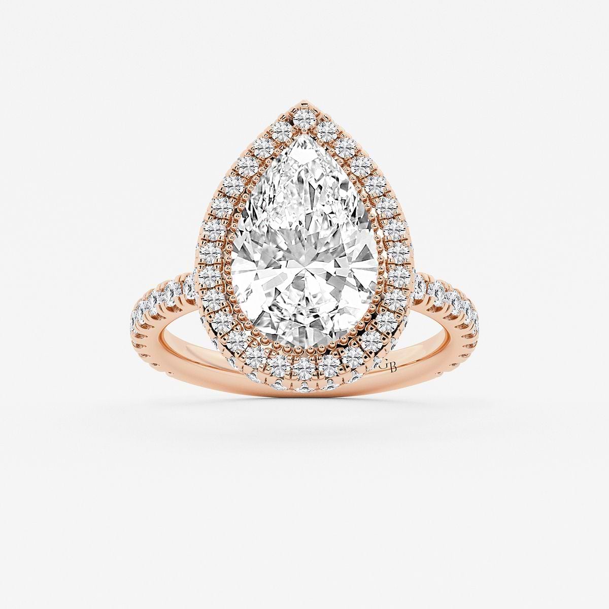 6 ctw Pear Lab Grown Diamond Micro Pave Halo Engagement Ring 14K Rose Gold, F, VS2