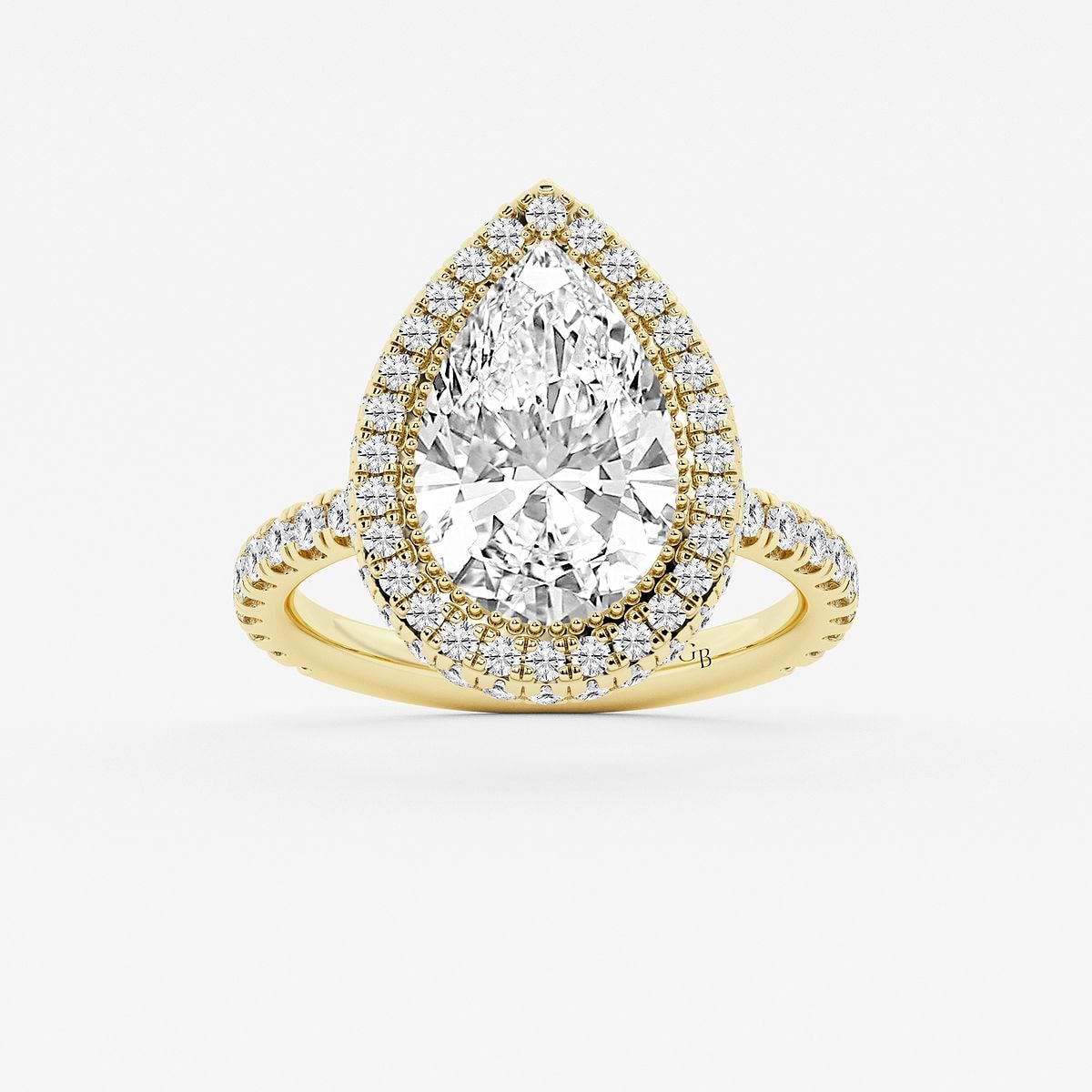 6 ctw Pear Lab Grown Diamond Micro Pave Halo Engagement Ring 14K Yellow Gold, F, VS2