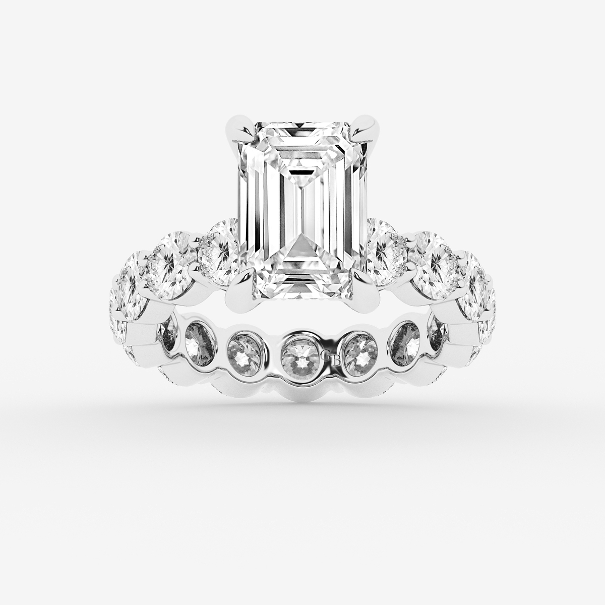 6 7/8 ctw Emerald Lab Grown Diamond Hidden Halo Eternity Engagement Ring