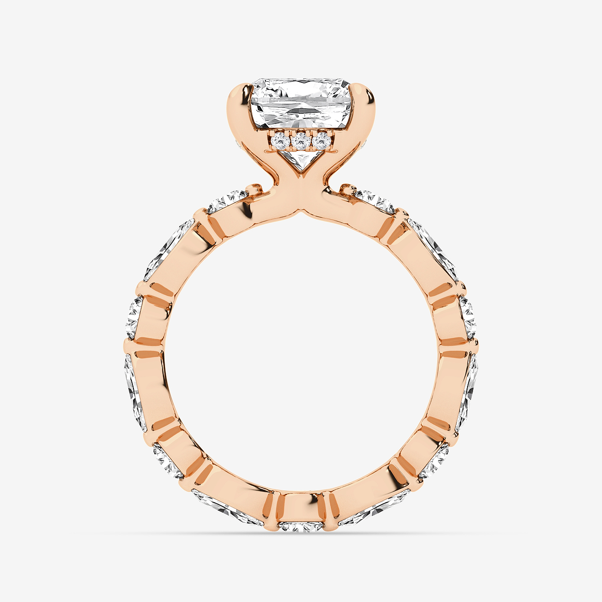 Additional Image 1 for  4 3/4 ctw Cushion Lab Grown Diamond Hidden Halo Alternating Round and Marquise Eternity Engagement Ring