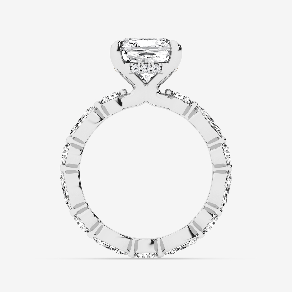 Additional Image 1 for  6 3/4 ctw Cushion Lab Grown Diamond Hidden Halo Alternating Round and Marquise Eternity Engagement Ring