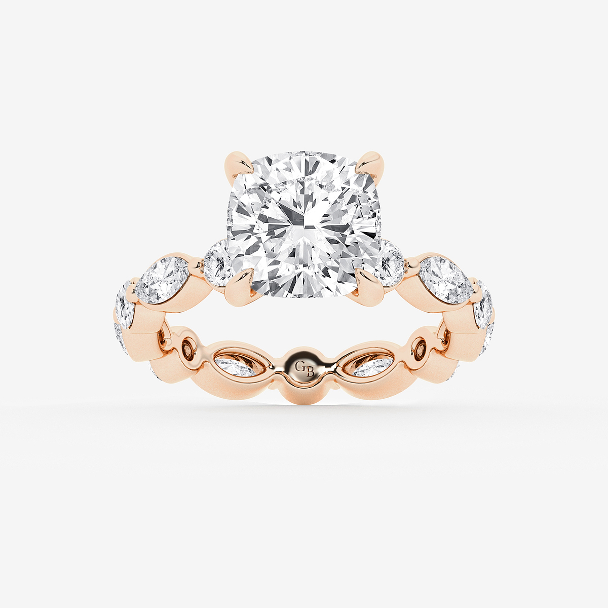 5 5/8 ctw Cushion Lab Grown Diamond Solitaire Alternating Round and Marquise Eternity Engagement Ring