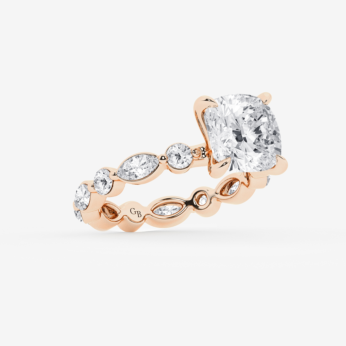 Additional Image 1 for  5 5/8 ctw Cushion Lab Grown Diamond Solitaire Alternating Round and Marquise Eternity Engagement Ring