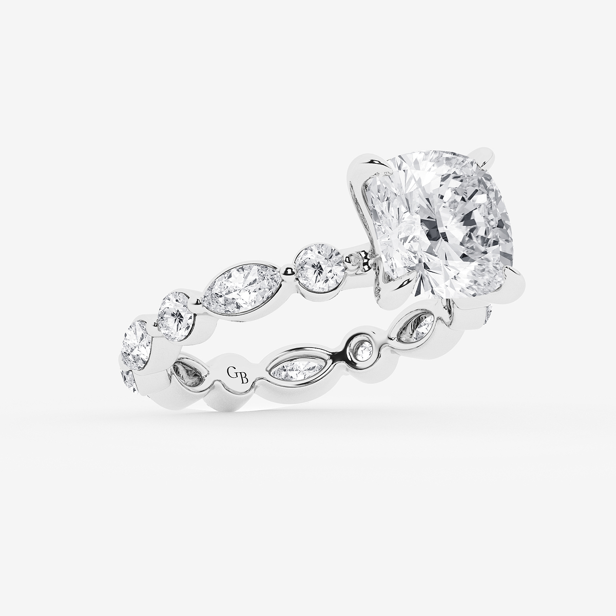 Additional Image 1 for  4 5/8 ctw Cushion Lab Grown Diamond Solitaire Alternating Round and Marquise Eternity Engagement Ring