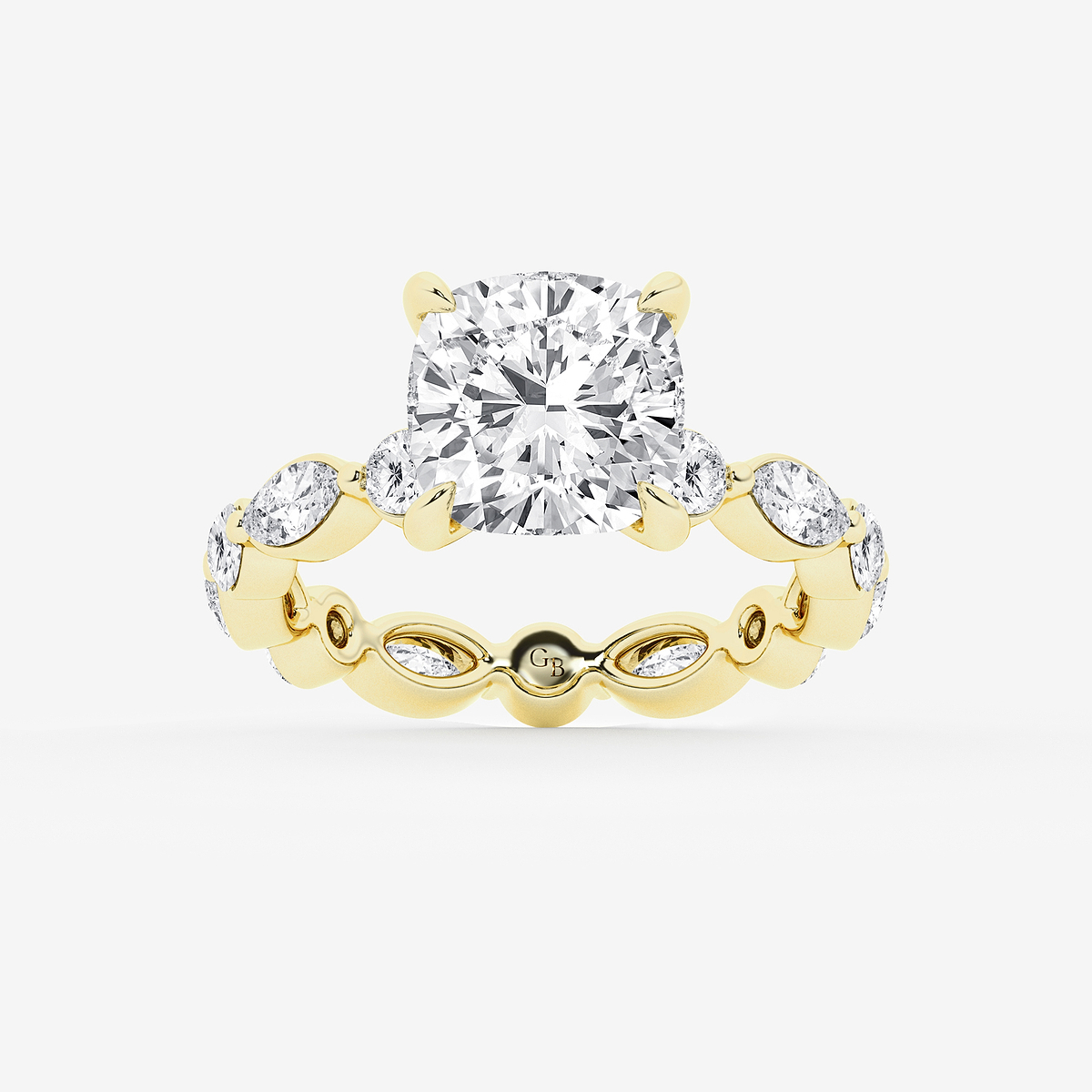 6 5/8 ctw Cushion Lab Grown Diamond Solitaire Alternating Round and Marquise Eternity Engagement Ring