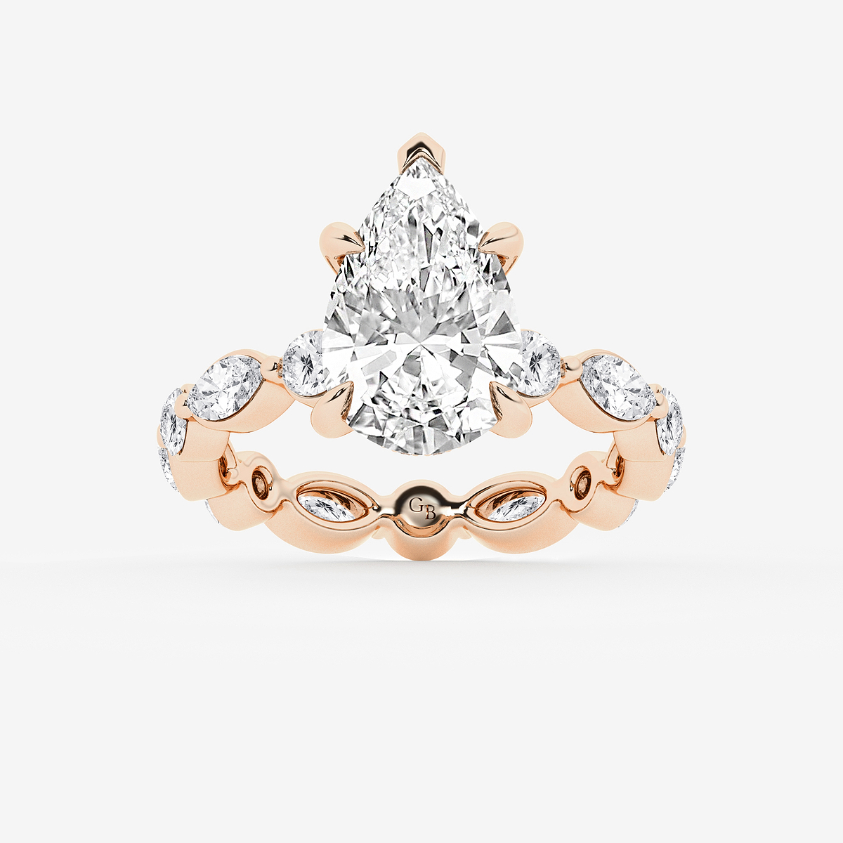 4 3/4 ctw Pear Lab Grown Diamond Hidden Halo Alternating Round and Marquise Eternity Engagement Ring