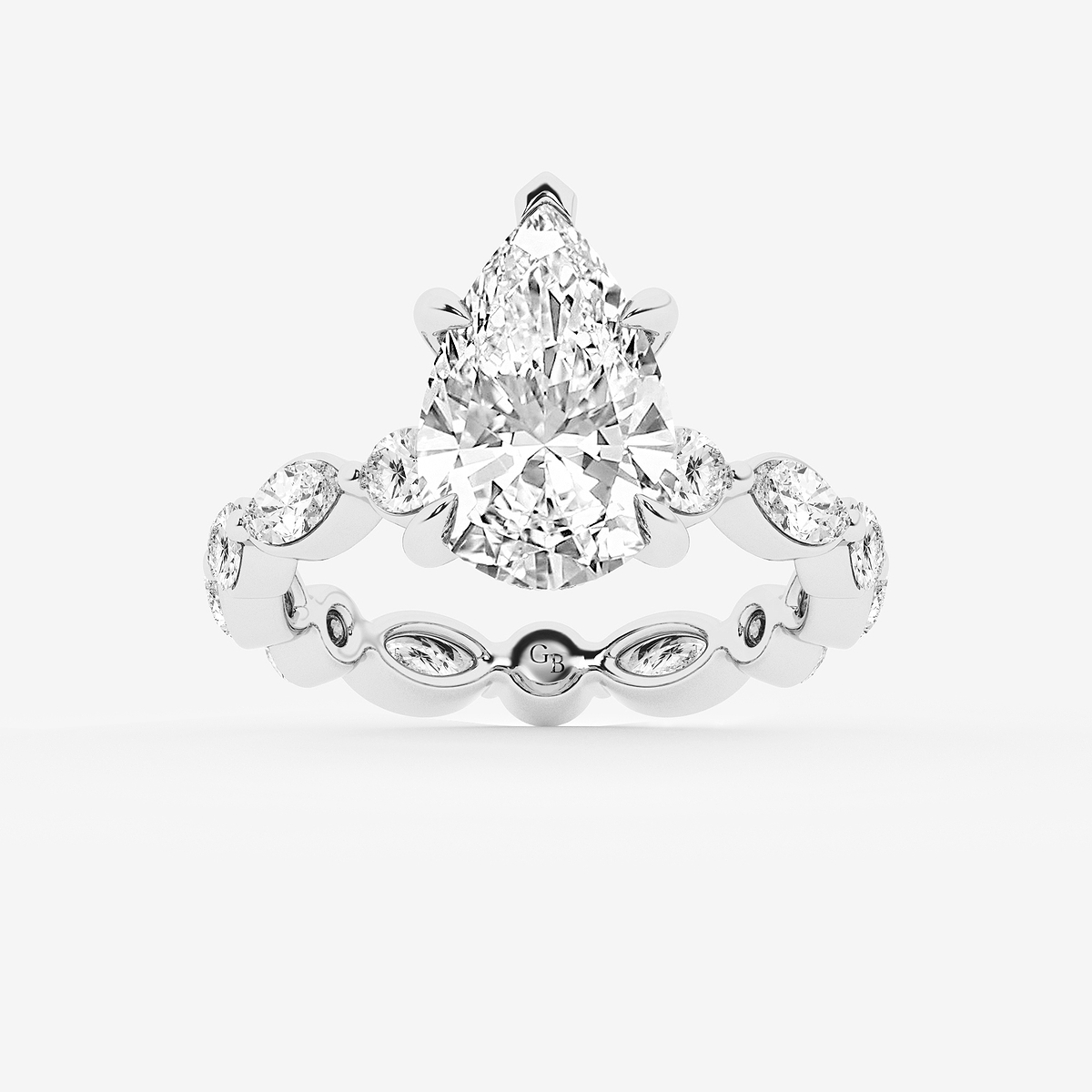 6 3/4 ctw Pear Lab Grown Diamond Hidden Halo Alternating Round and Marquise Eternity Engagement Ring