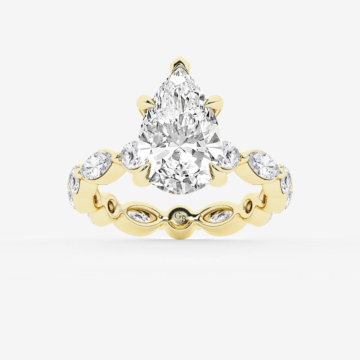 5 3/4 ctw Pear Lab Grown Diamond Hidden Halo Alternating Round and Marquise Eternity Engagement Ring