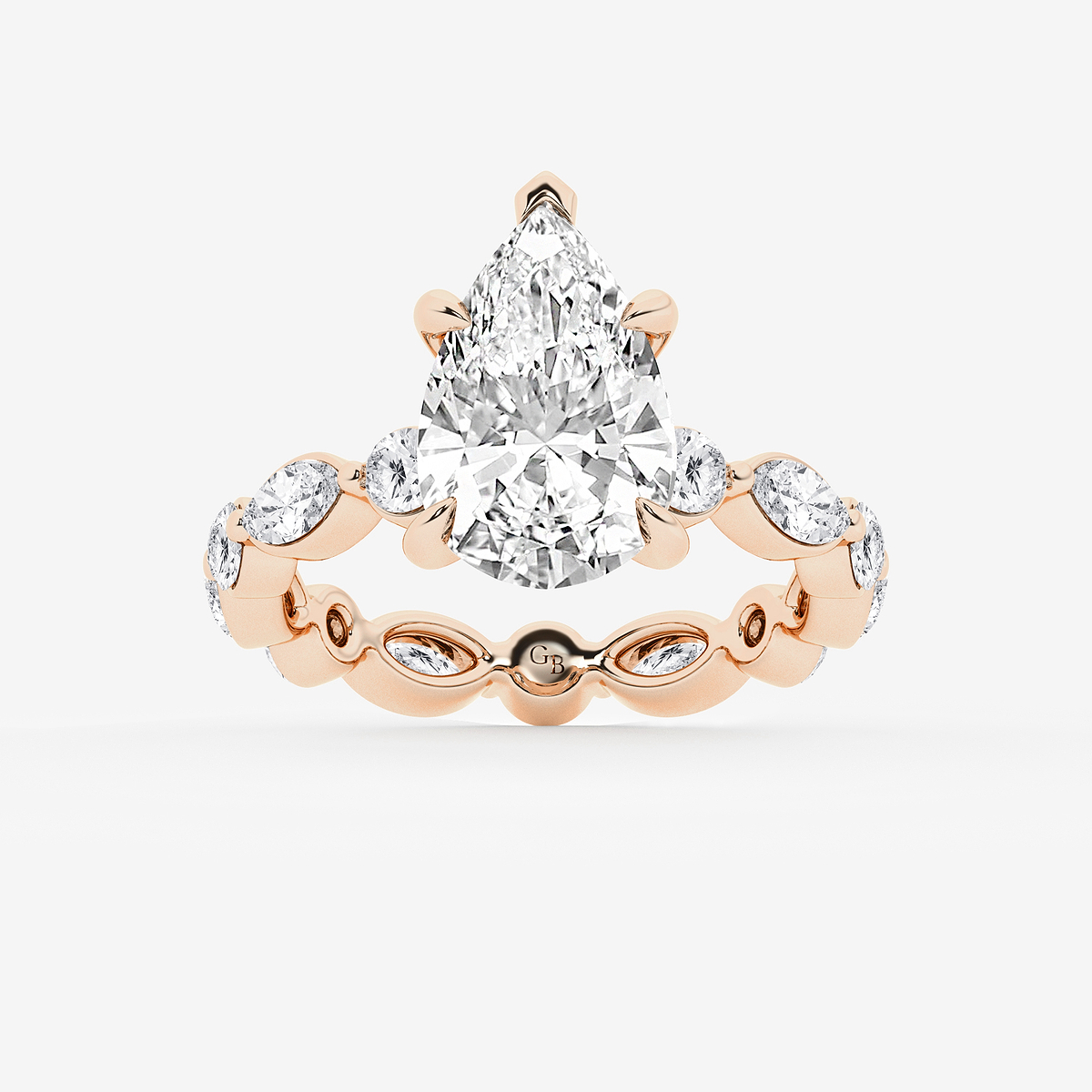 4 5/8 ctw Pear Lab Grown Diamond Solitaire Alternating Round and Marquise Eternity Engagement Ring