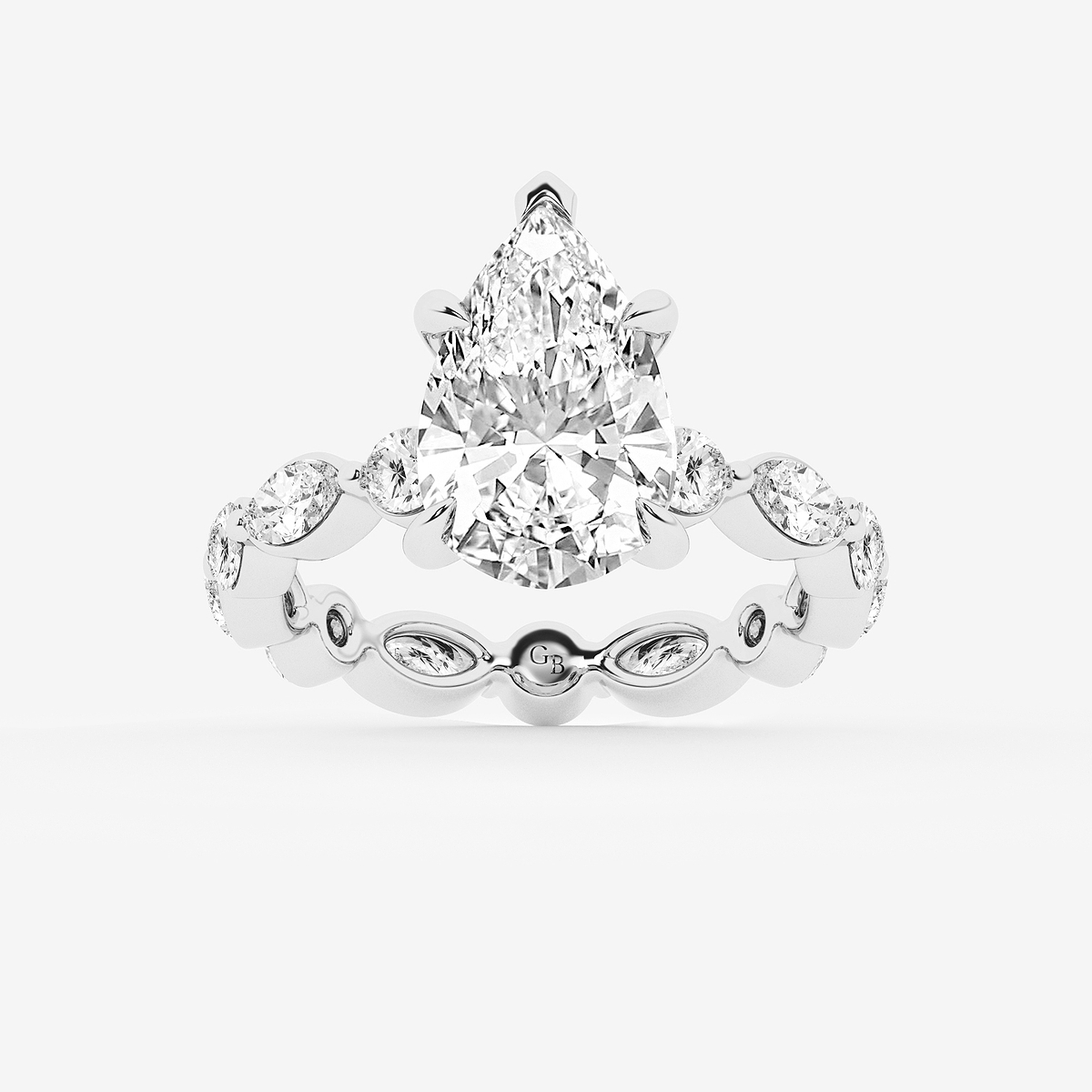 6 5/8 ctw Pear Lab Grown Diamond Solitaire Alternating Round and Marquise Eternity Engagement Ring