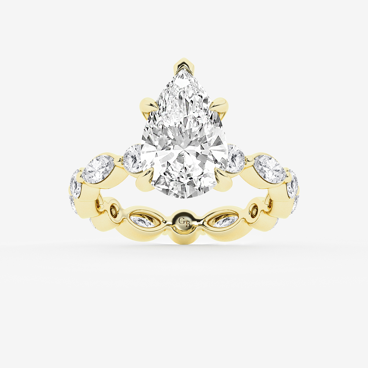 4 5/8 ctw Pear Lab Grown Diamond Solitaire Alternating Round and Marquise Eternity Engagement Ring