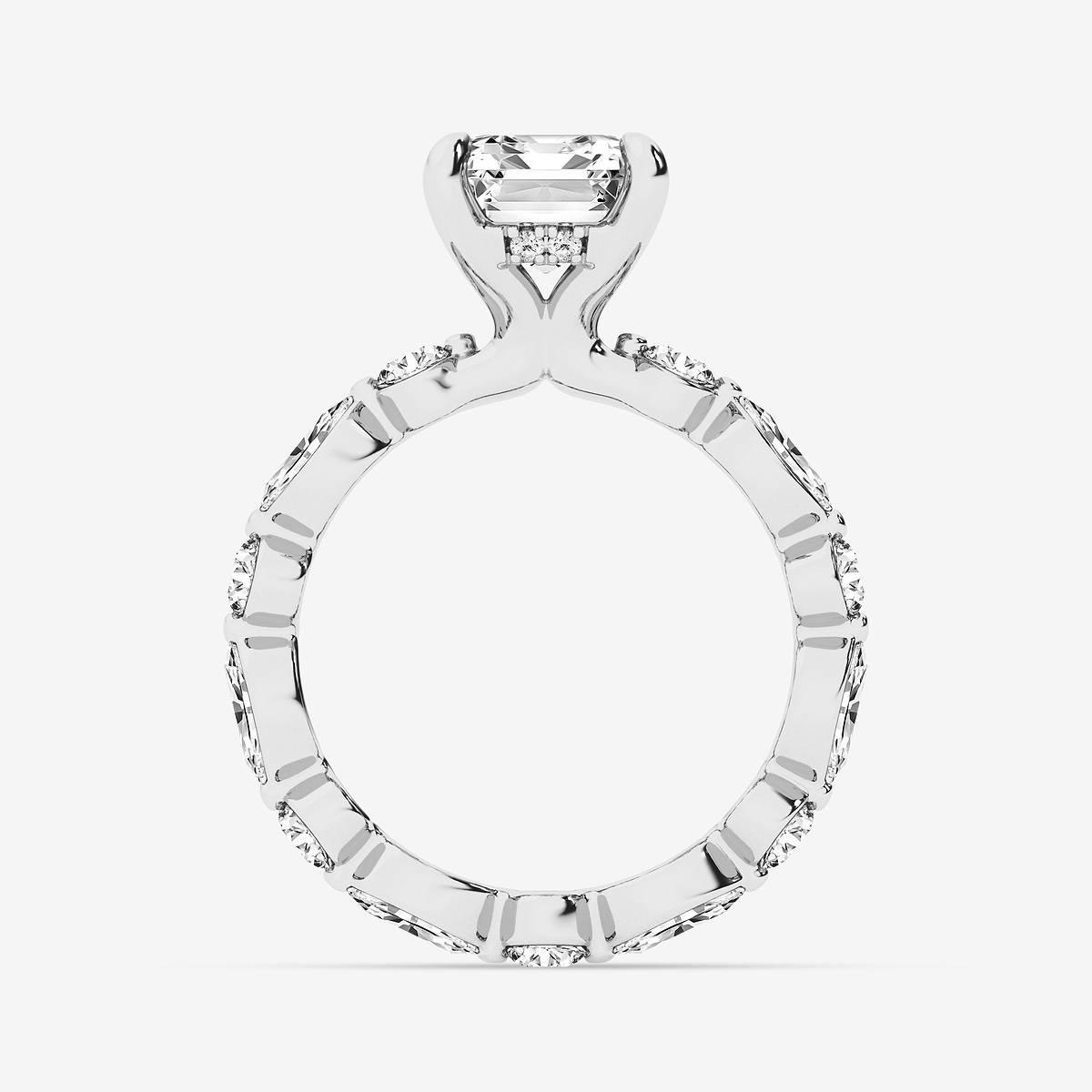 Additional Image 1 for  4 3/4 ctw Emerald Lab Grown Diamond Hidden Halo Alternating Round and Marquise Eternity Engagement Ring
