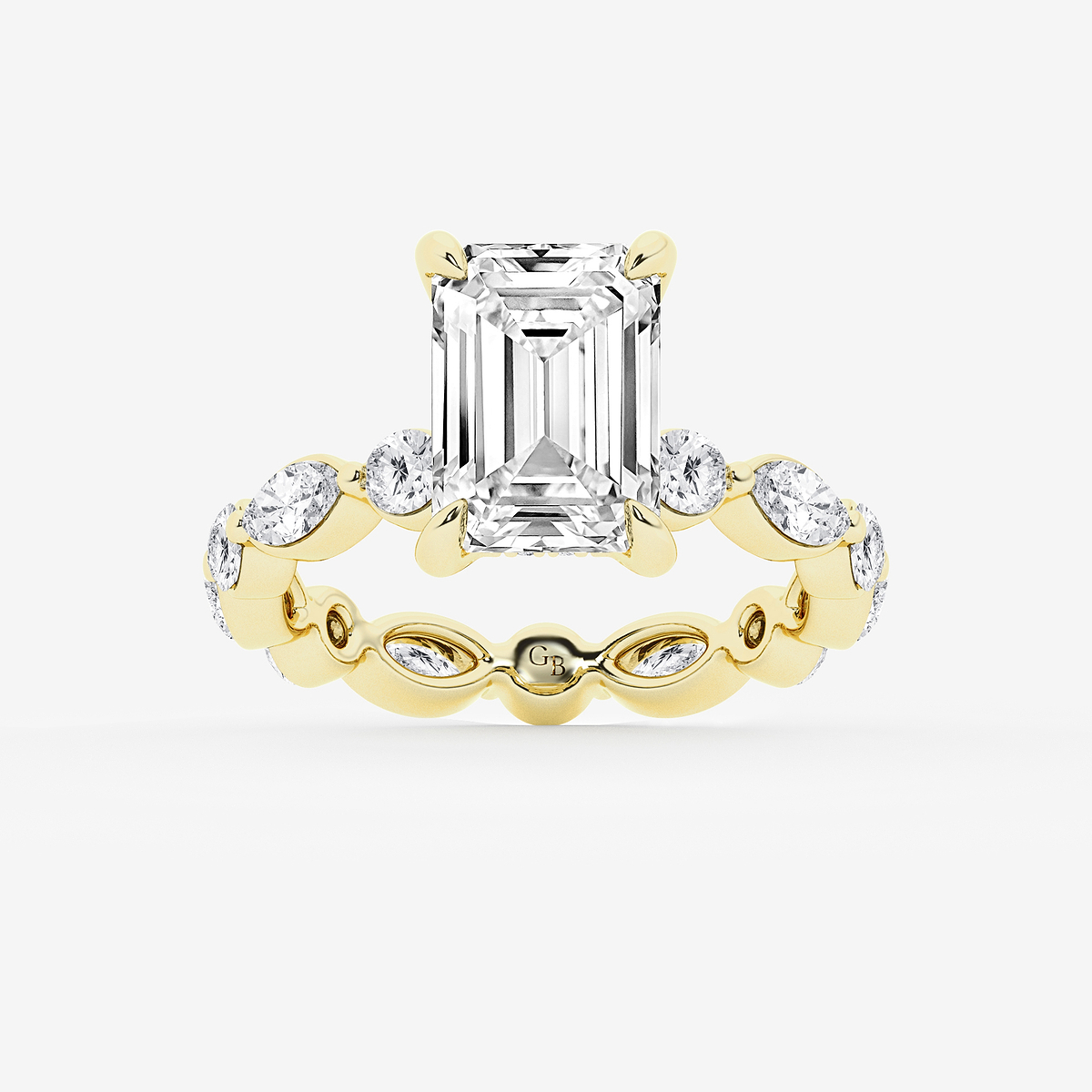 4 3/4 ctw Emerald Lab Grown Diamond Hidden Halo Alternating Round and Marquise Eternity Engagement Ring