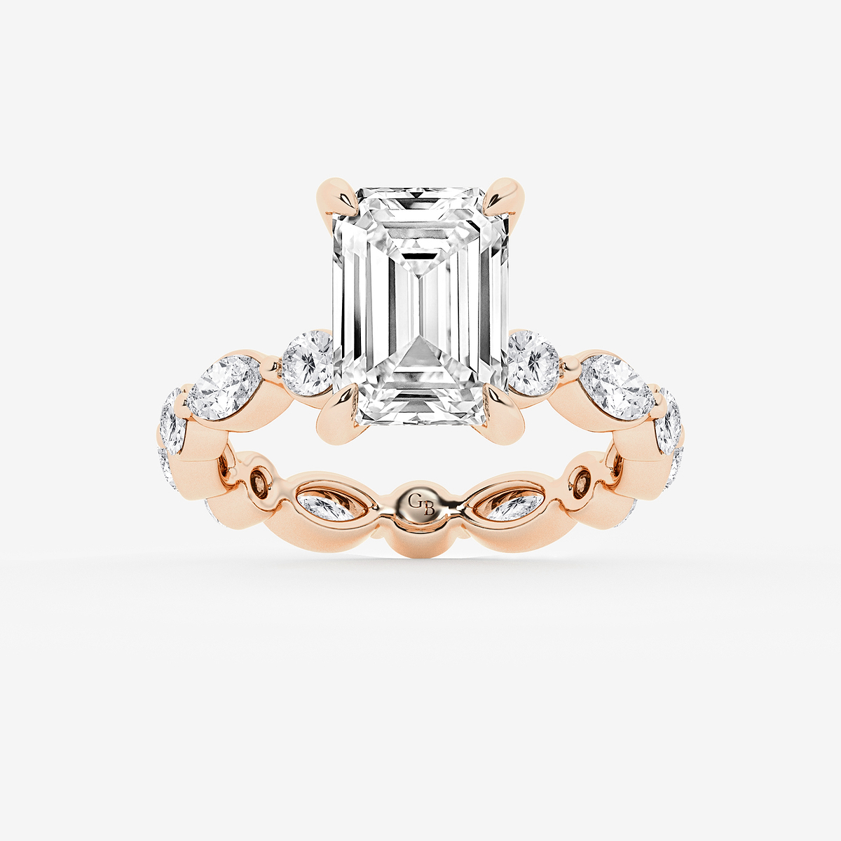 5 5/8 ctw Emerald Lab Grown Diamond Solitaire Alternating Round and Marquise Eternity Engagement Ring