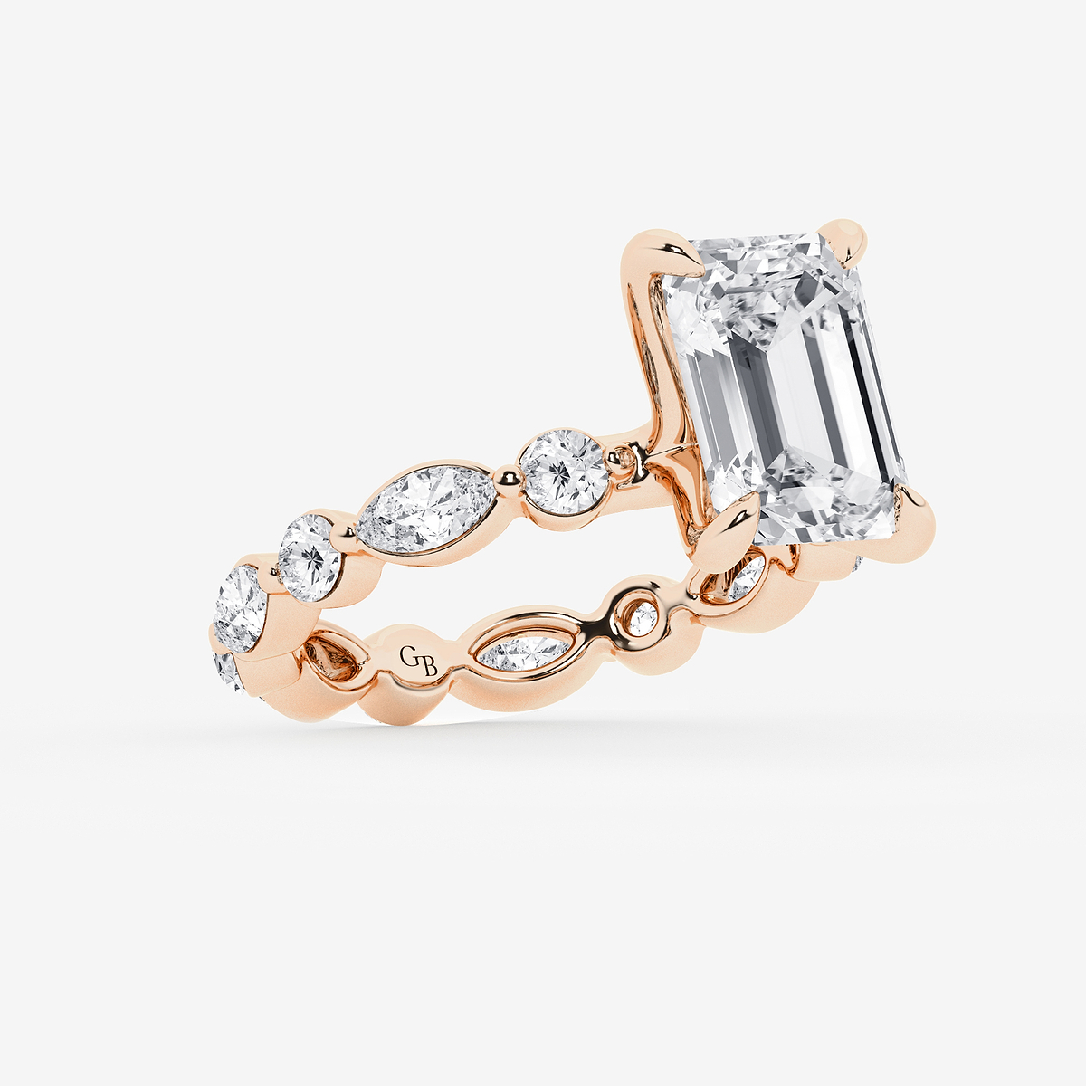 Additional Image 1 for  5 5/8 ctw Emerald Lab Grown Diamond Solitaire Alternating Round and Marquise Eternity Engagement Ring
