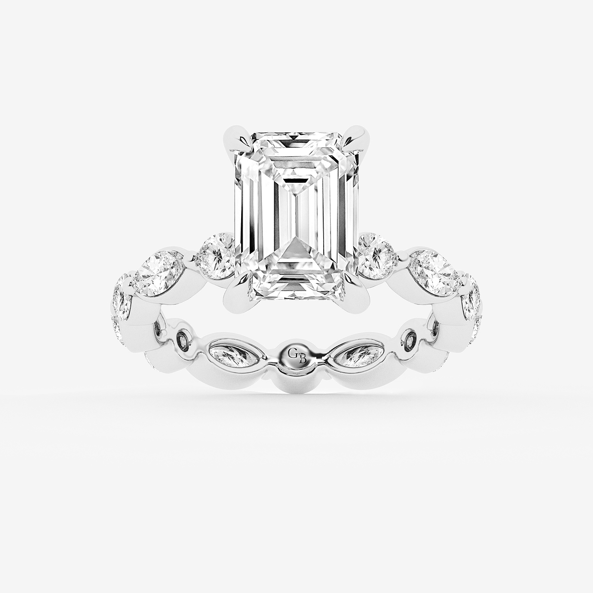 5 5/8 ctw Emerald Lab Grown Diamond Solitaire Alternating Round and Marquise Eternity Engagement Ring