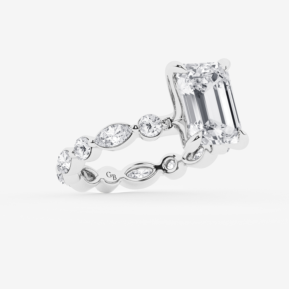 Additional Image 1 for  5 5/8 ctw Emerald Lab Grown Diamond Solitaire Alternating Round and Marquise Eternity Engagement Ring